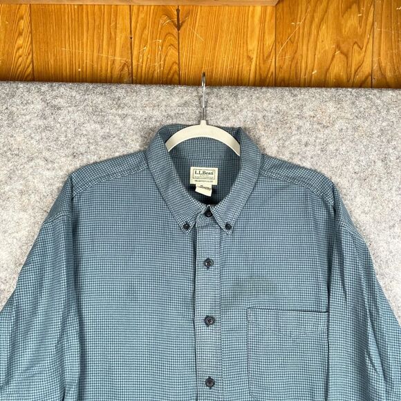 LL Bean Mens Wicked Good Flannel Shirt Traditional Fit Houndstooth Blue XXLT USA - Picture 2 of 6
